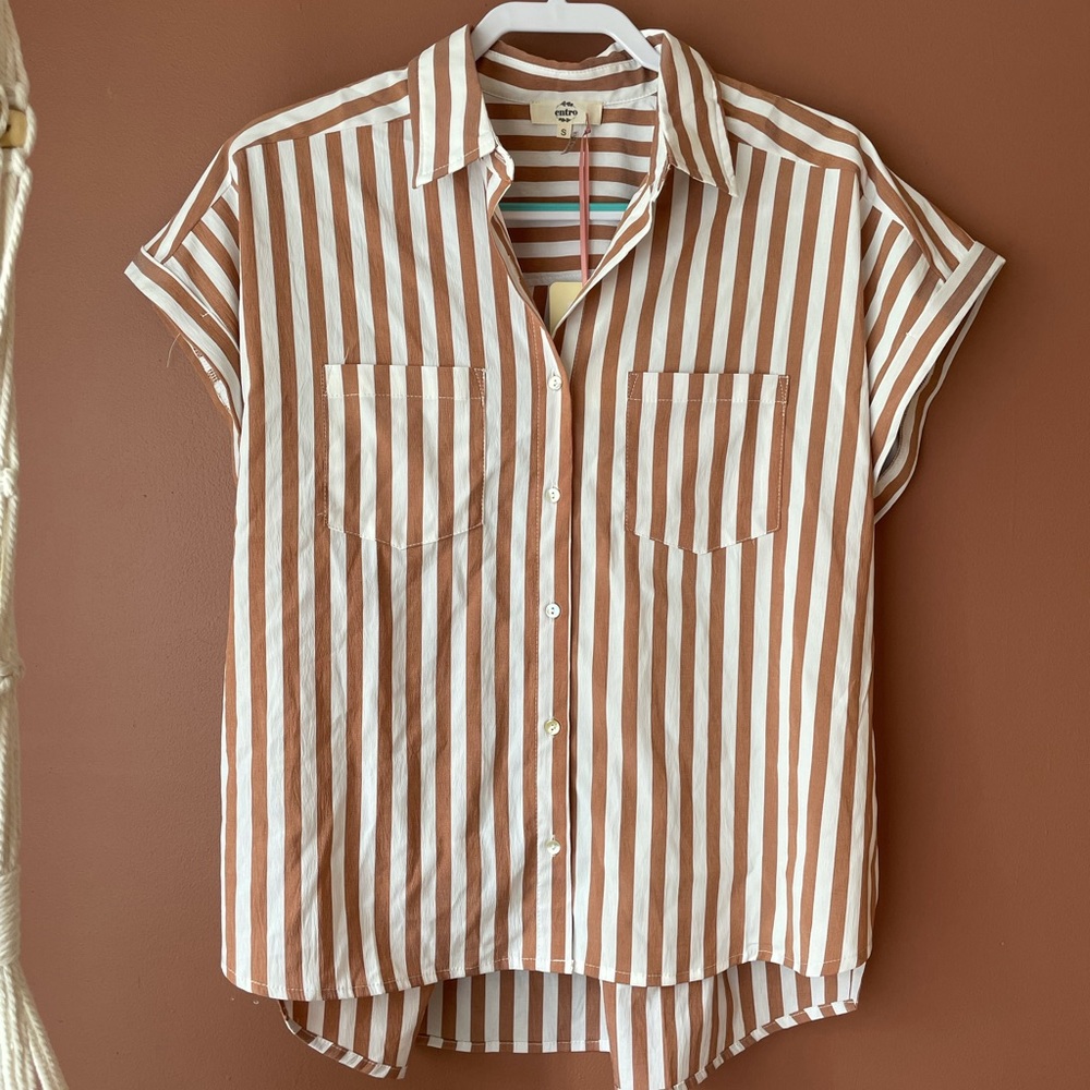 Terra Cotta Striped Button Up Blouse